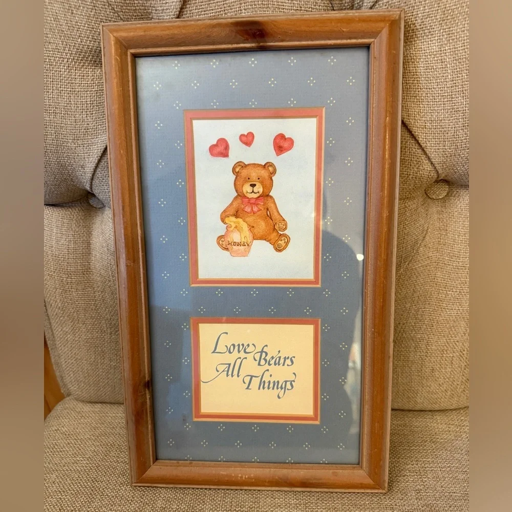 Charming Teddy Bear Framed Art with Brown Frame